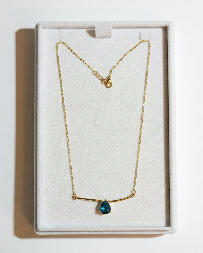 Vintage 14k Gold Plated Blue Teardrop Necklace