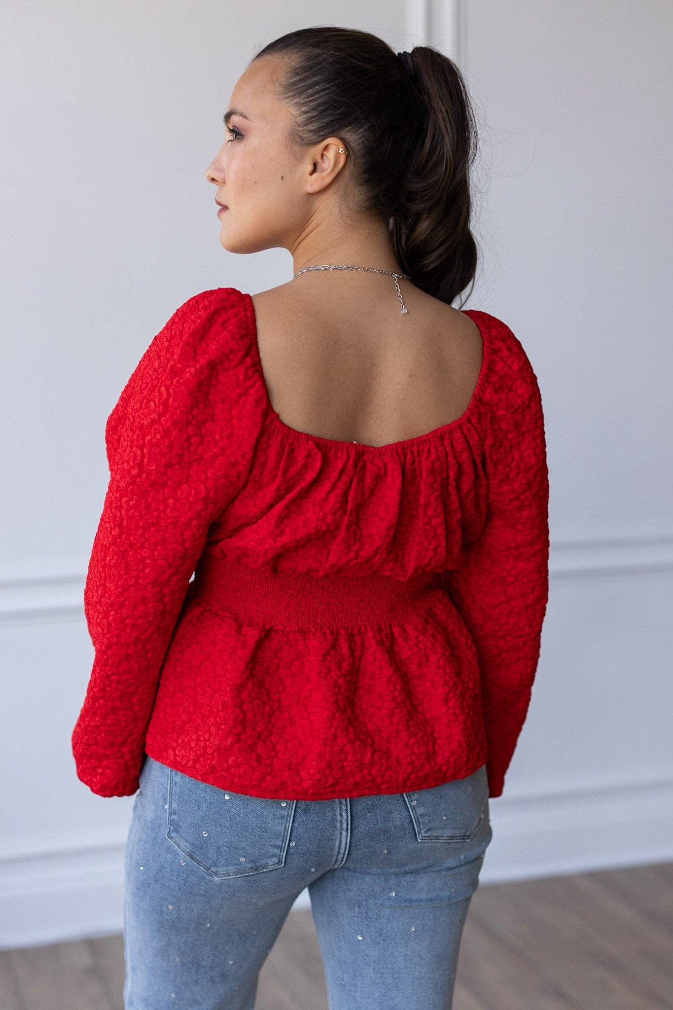 Red Game Day Jacquard Curvy Blouse