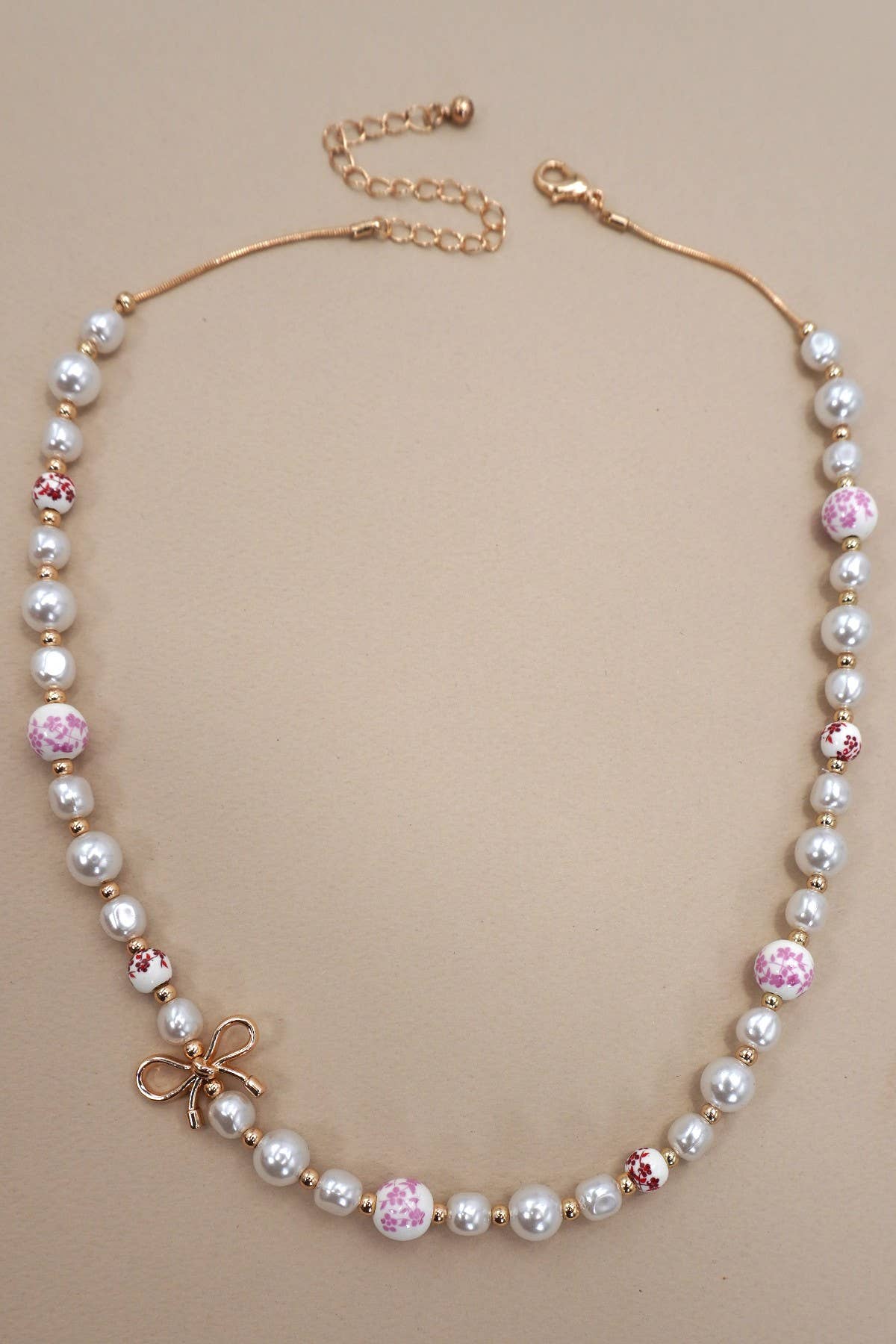 Pink Ceramic Porcelain Bow Necklace