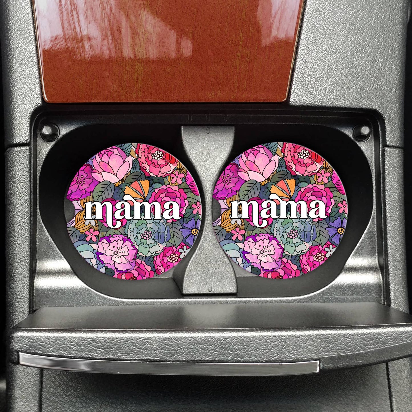 Mama Floral Background Car Coasters