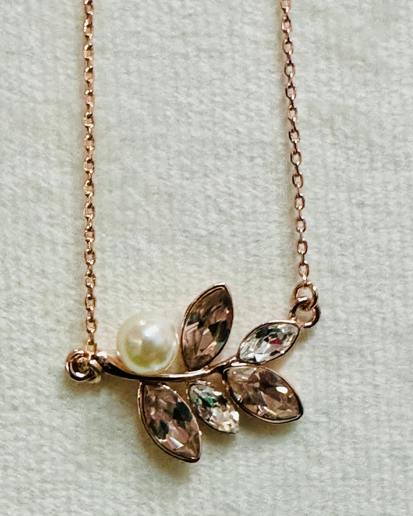 Pearl & Marquise Leaf Rose Gold Necklace