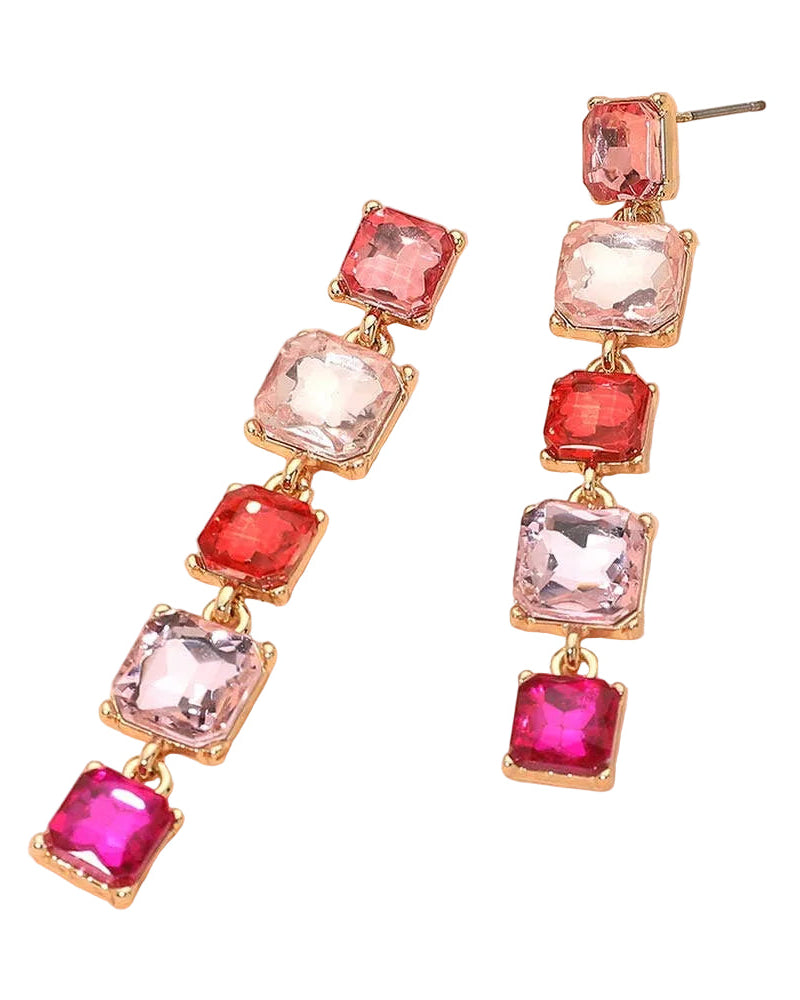 Square Stone Cluster Link Drop Earrings