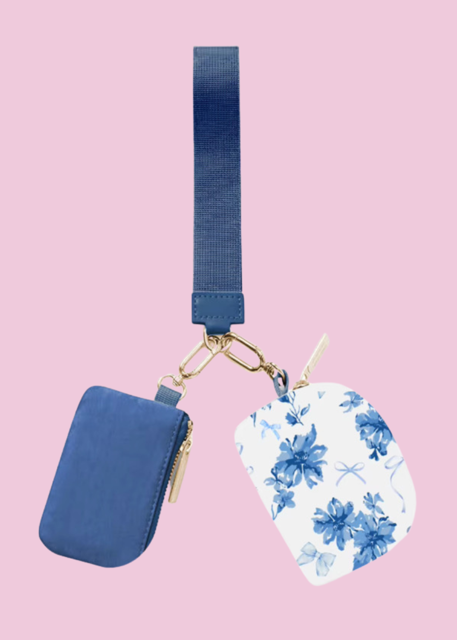 Double Pouch Wristlet- Blue Blossom