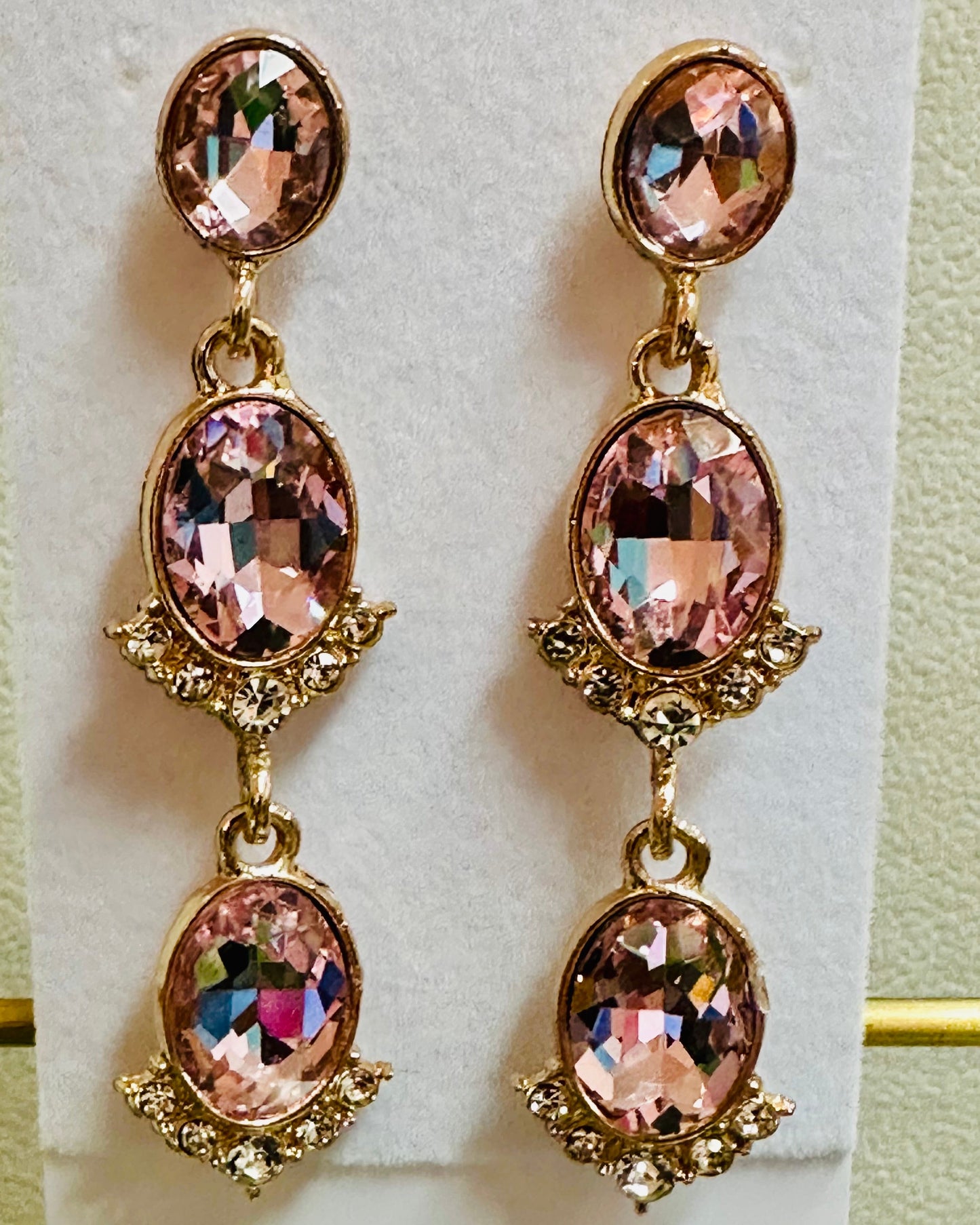 Cushion Cut Pink Linear Oval Earrings