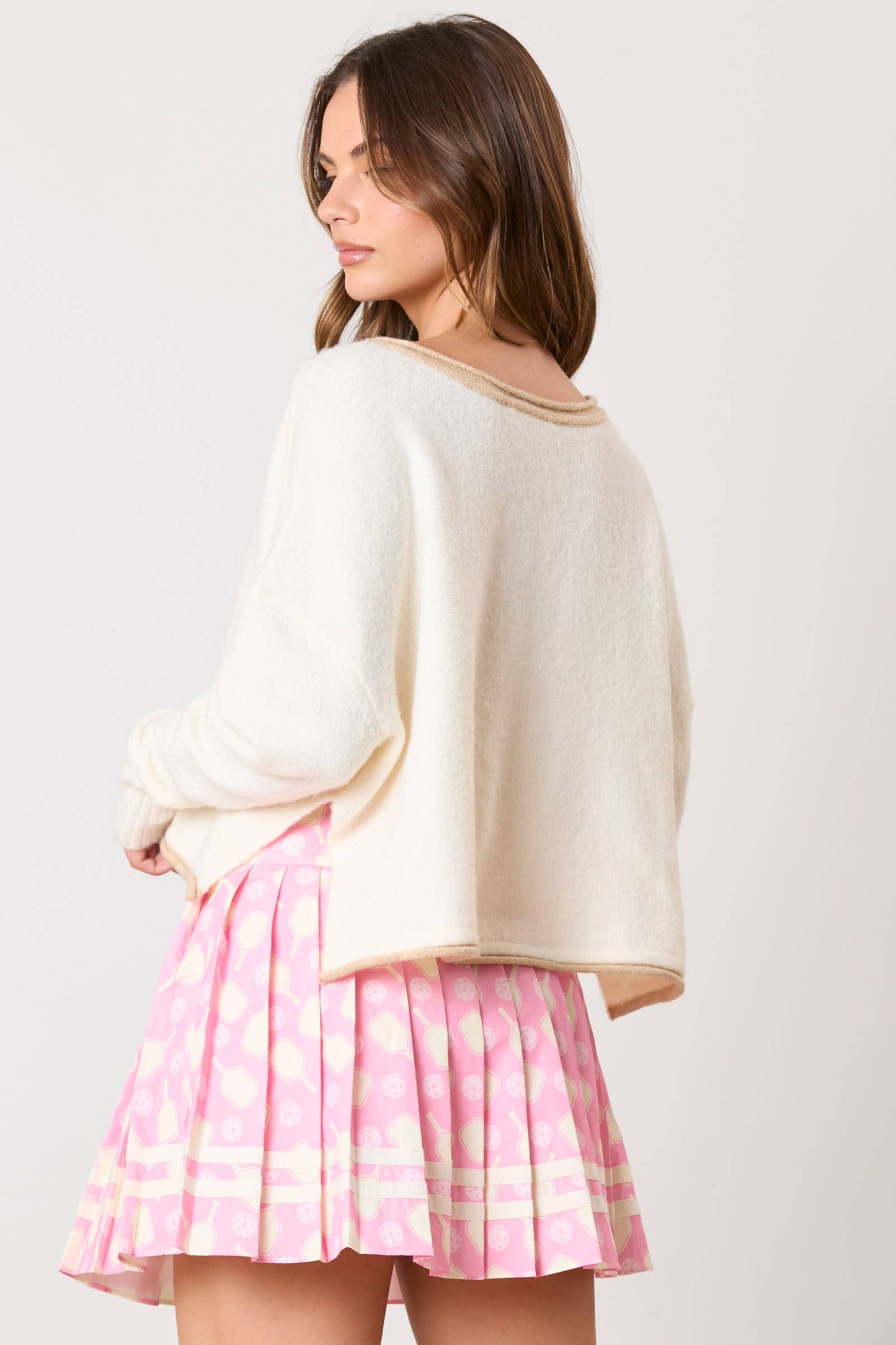 Pickle Ball Printed Pink Pleated Skirt