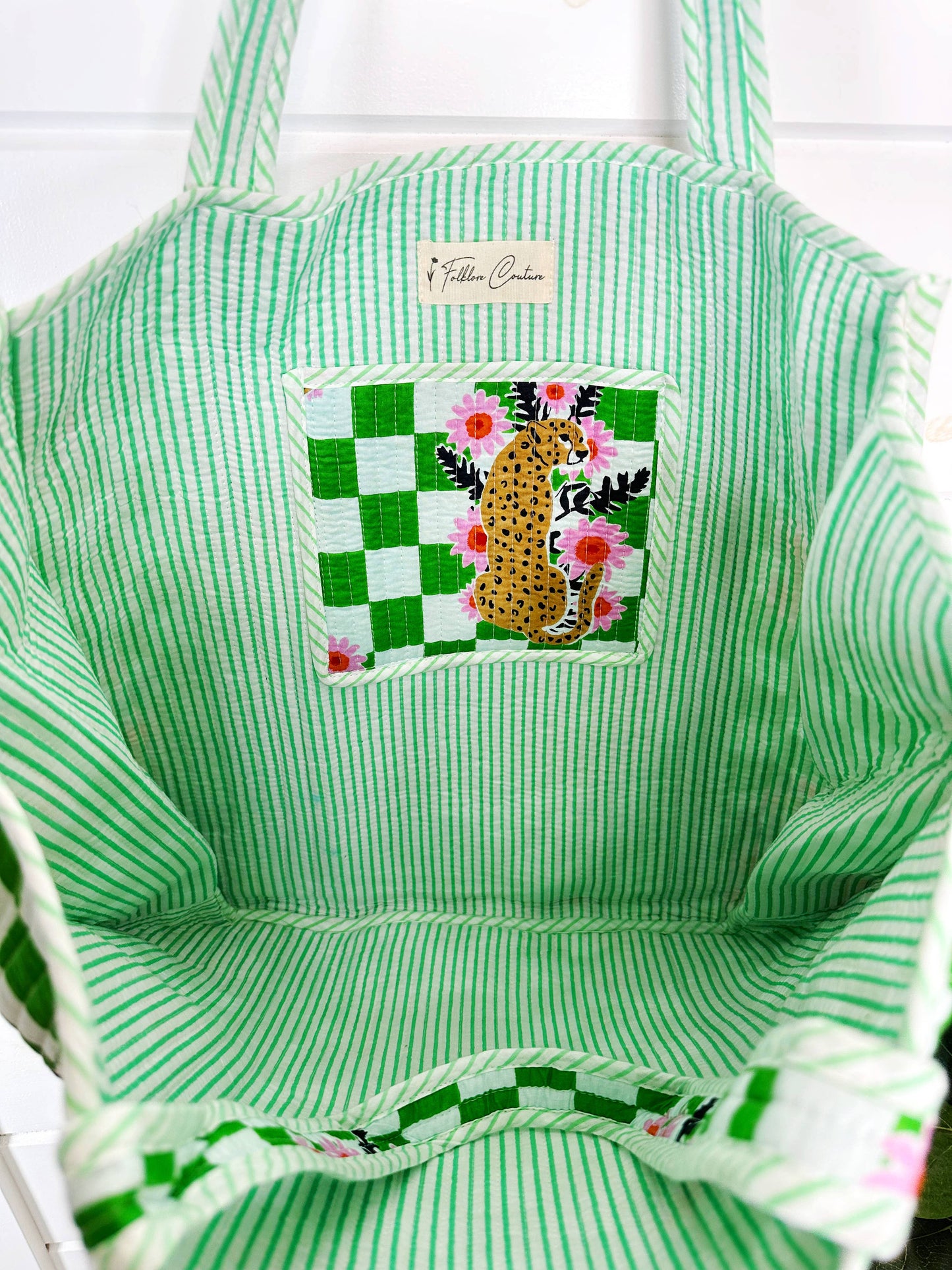 Quilted Green Jaguar Tote Bag