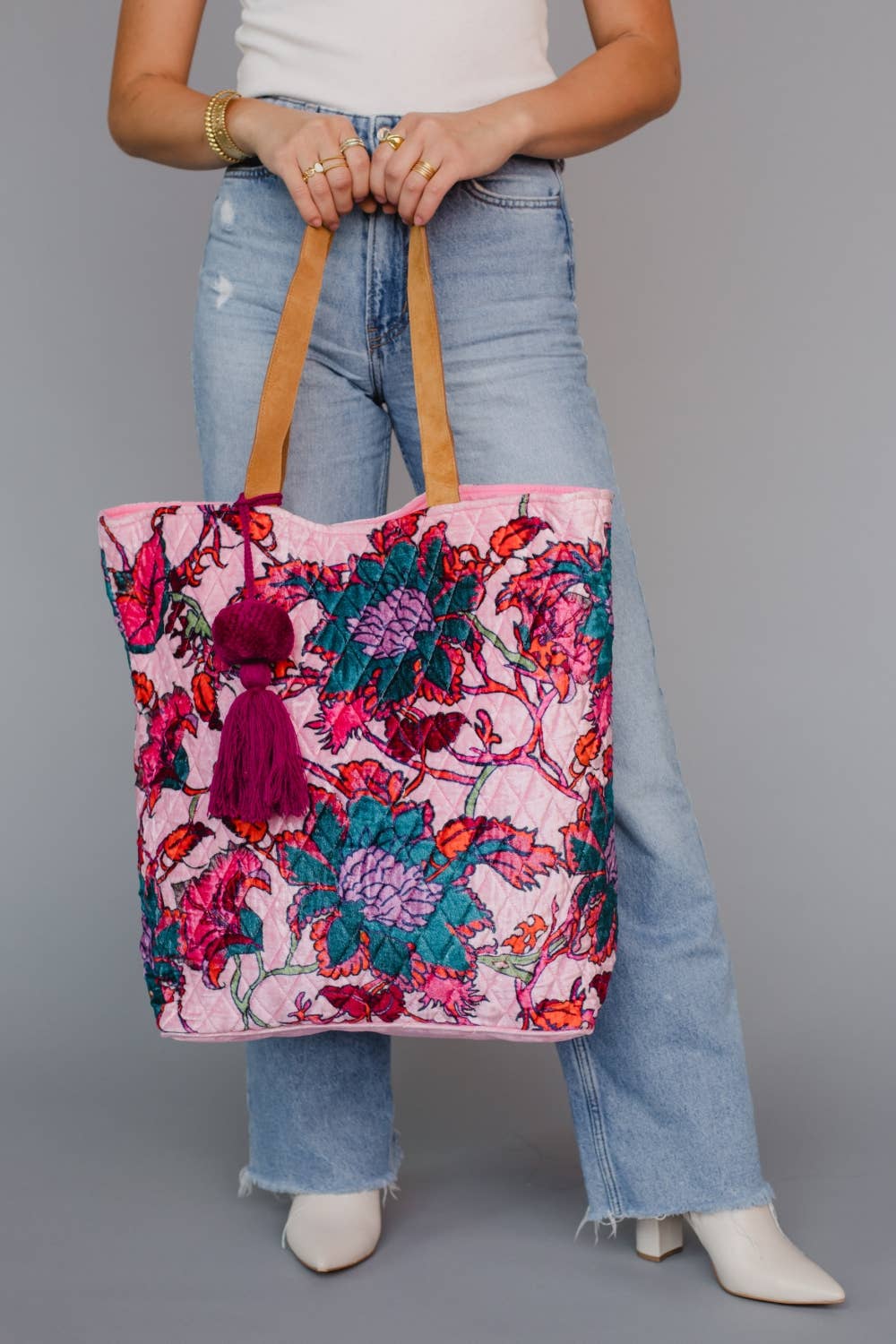 Lt. Pink & Multicolored Floral Tote