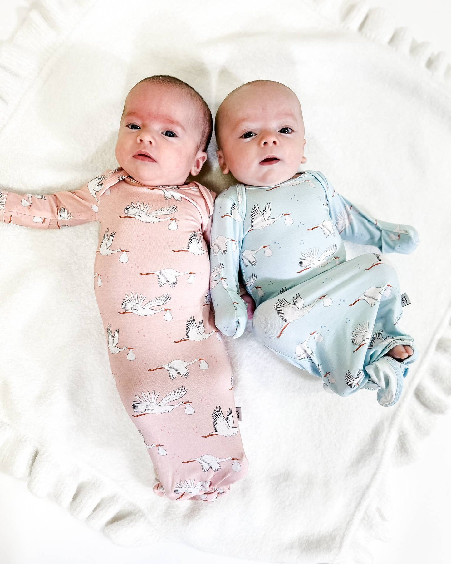 Baby Boy Blue Storks - Knotted Infant Gown