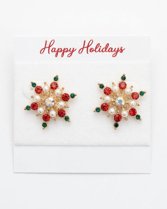 Winter Wonder Pearl & Crystal Snowflake Stud Earrings