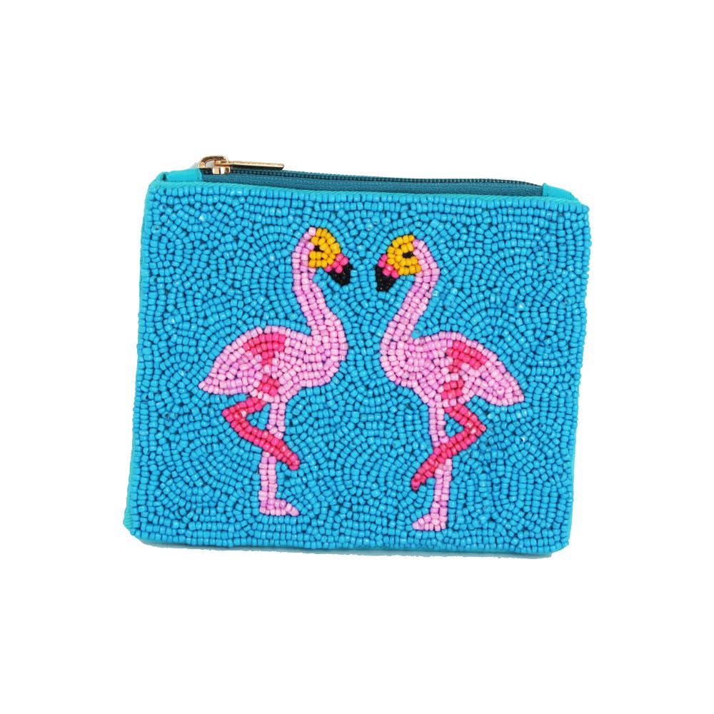 Flamingo Seed Beaded Mini Pouch Bag