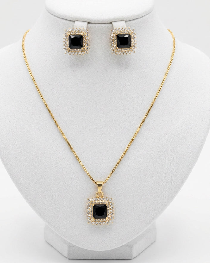Midnight Elegance Halo Matching Jewelry Set