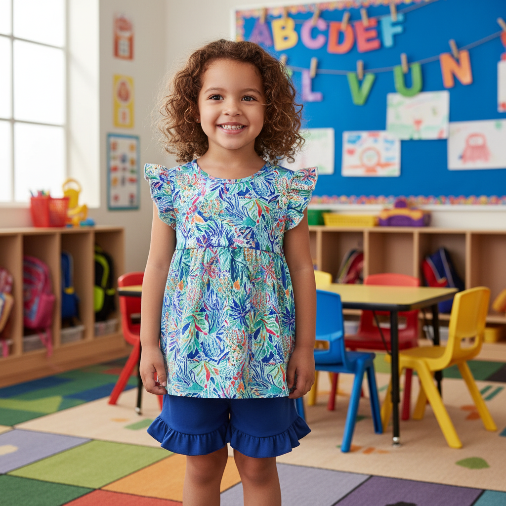 Summer Floral Print Ruffle Shorts Set