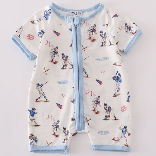 Baseball Print Boys Romper