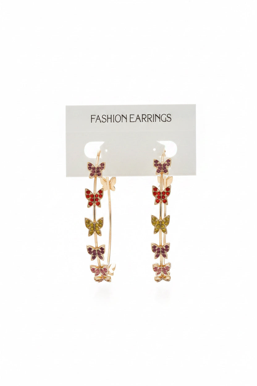 Ombré Rhinestone Butterfly Hoop Earrings