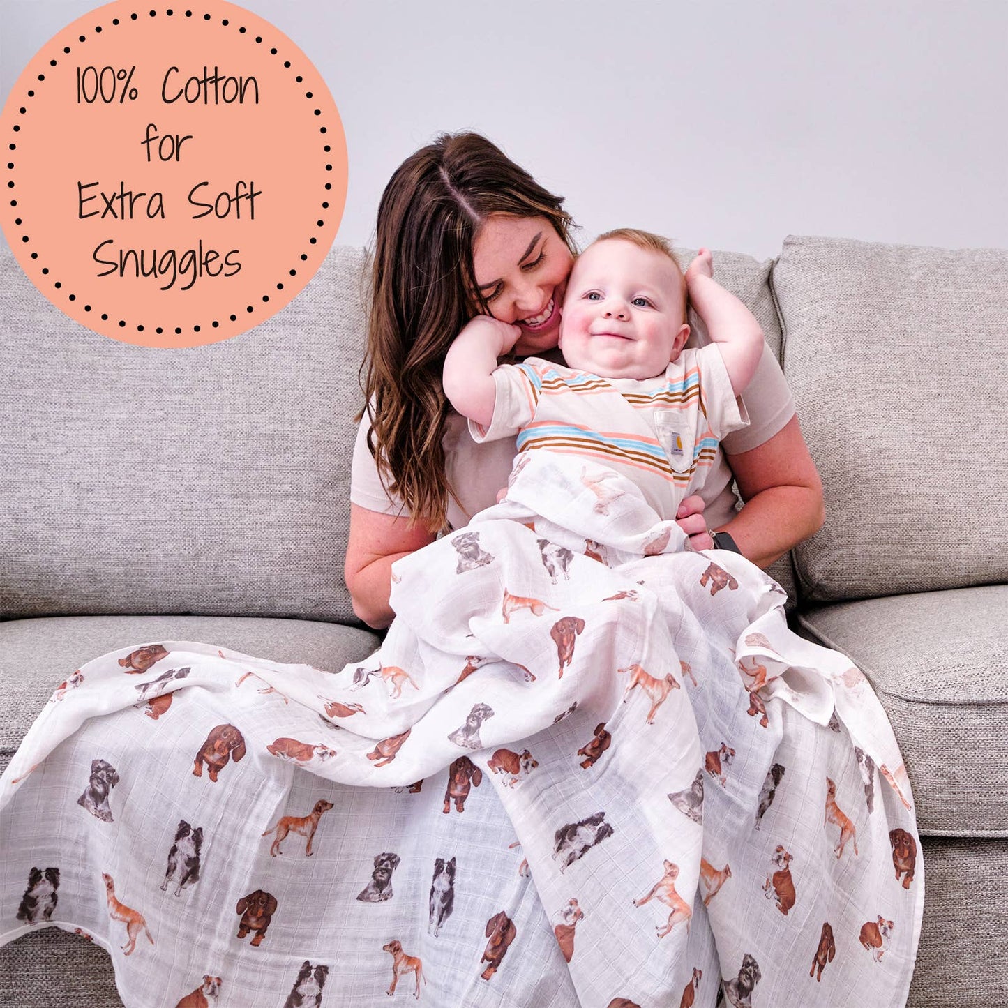 Adorable Dog Print Baby Muslin Swaddle Blanket
