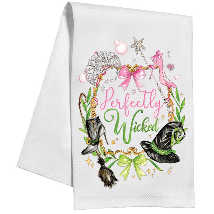Perfectly Wicked Crest Pink and Green Kitchen Towel