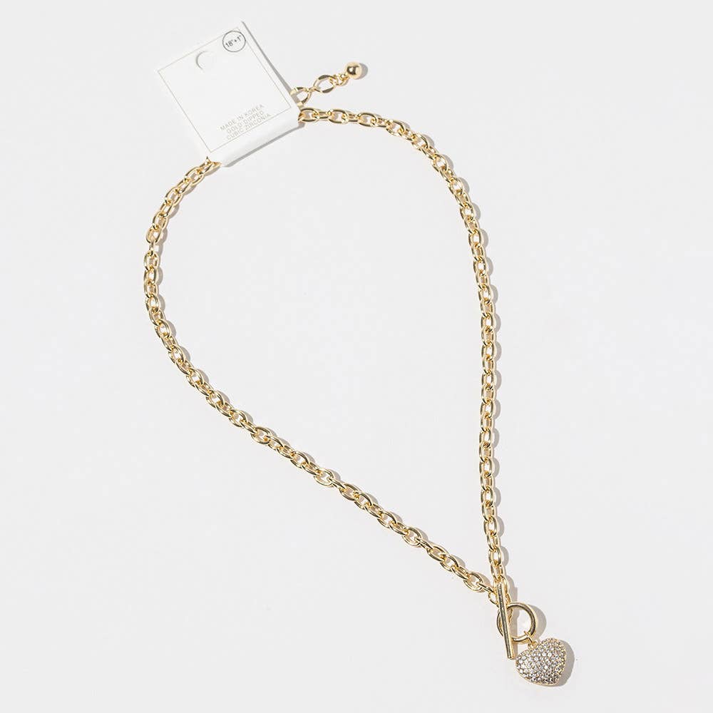 Chunky Puff Heart Toggle Pendant Necklace