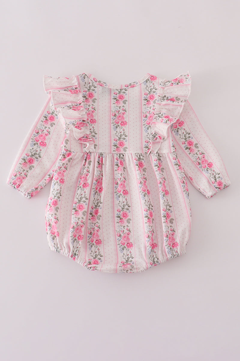 Pink Floral Print Ruffle Bubble