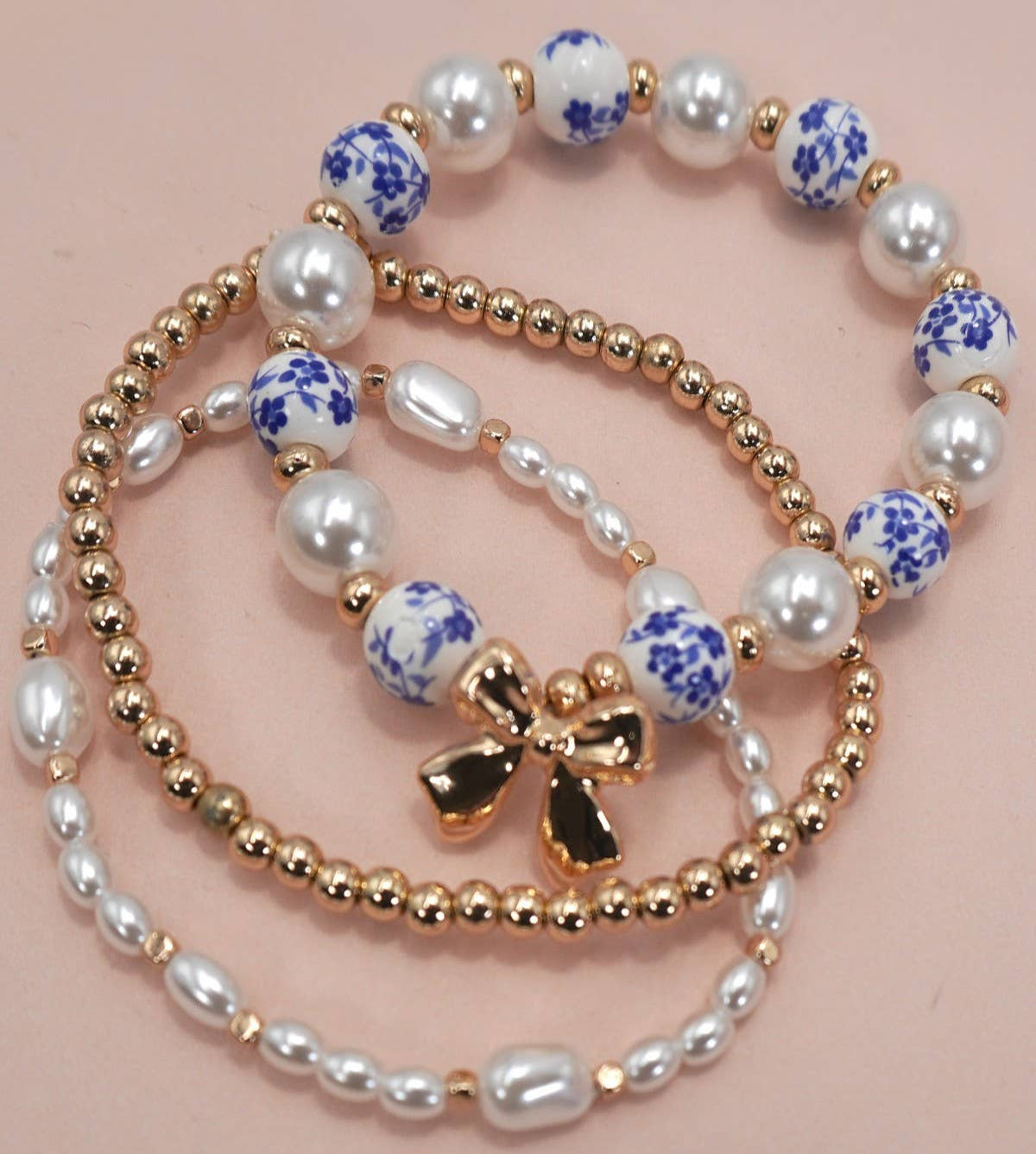 Blue Ceramic Porcelain Bow Multi Bracelet