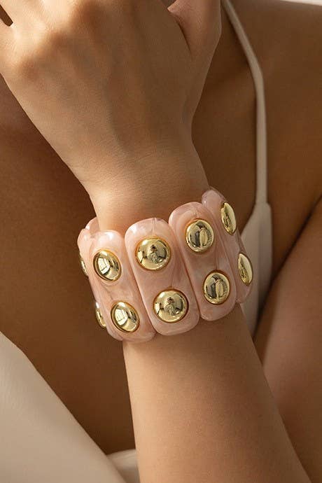 Color-Block Gold Acrylic Stretch Cord Bracelet