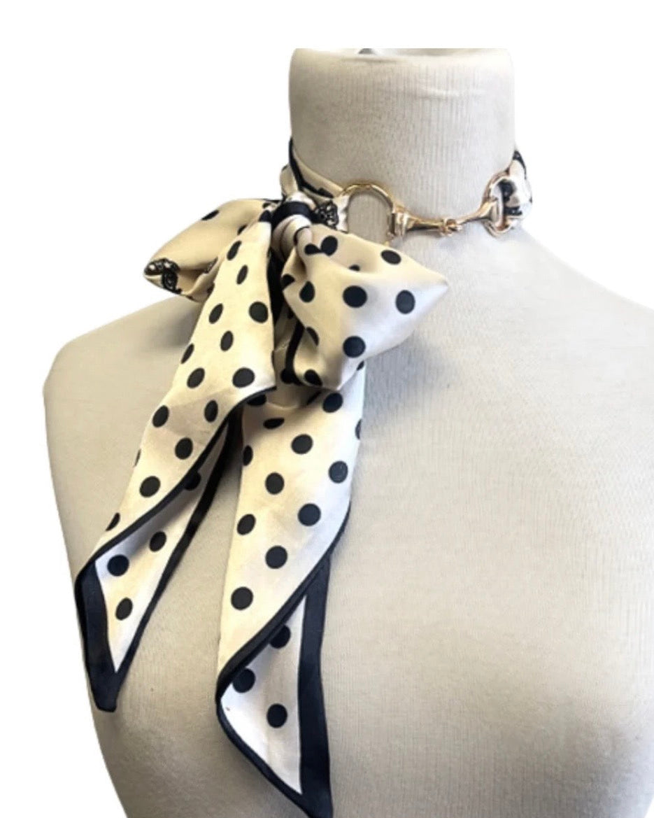 Polka Dot Scarf & Horsebit Buckle Necklace