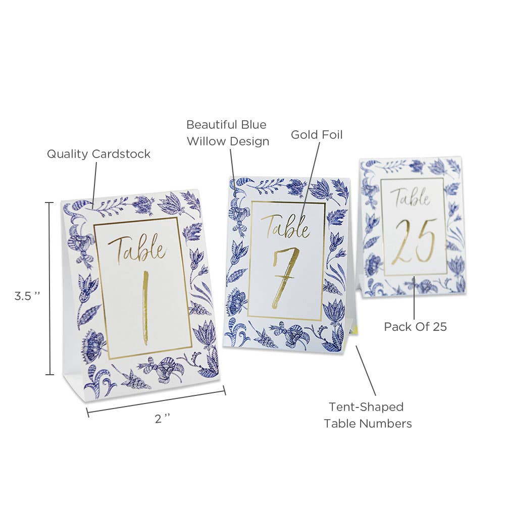 Blue Willow Wedding Table Numbers (1-25)