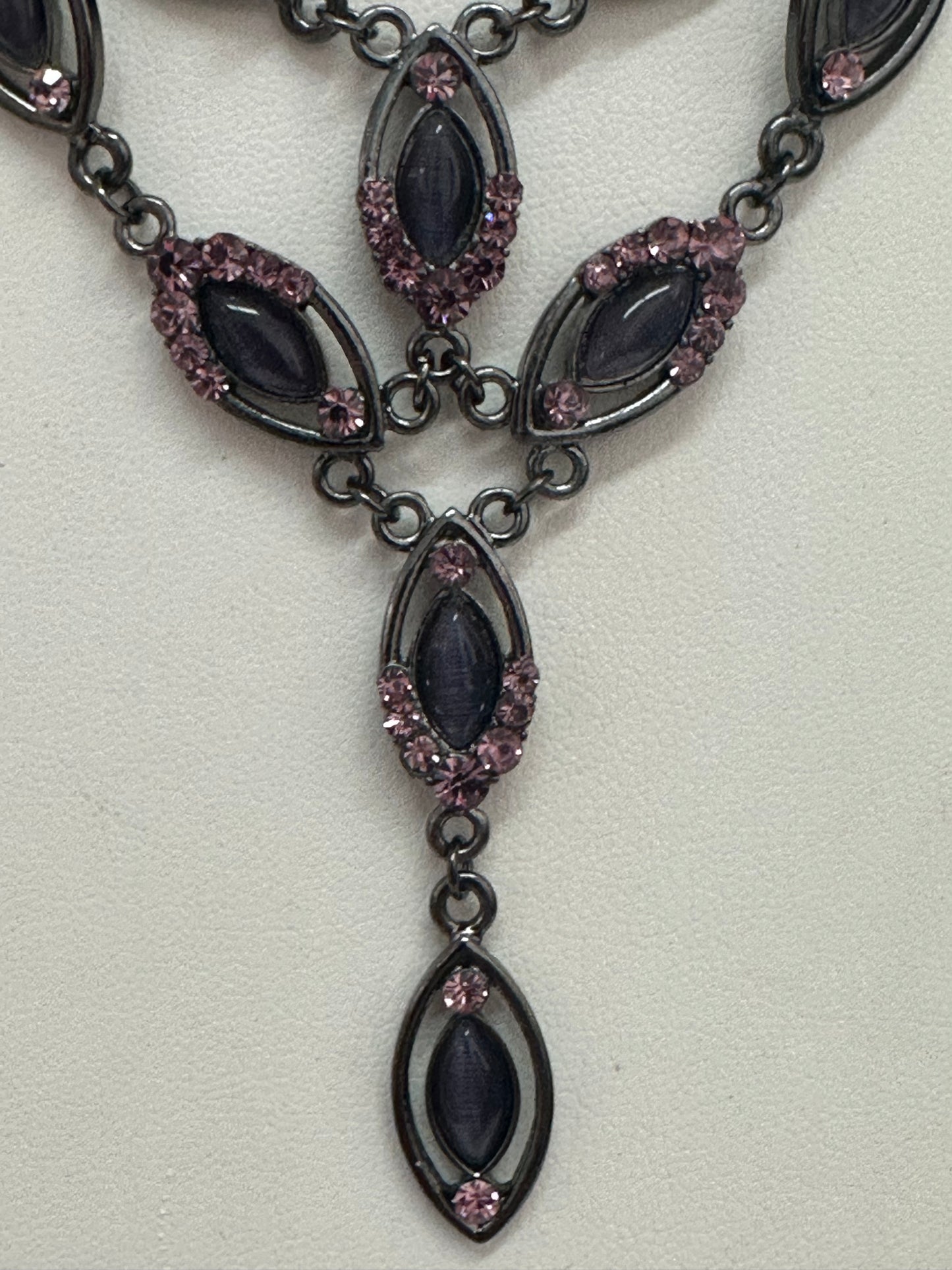 Vintage Midnight Gothic Tiered Marquise Bib Necklace