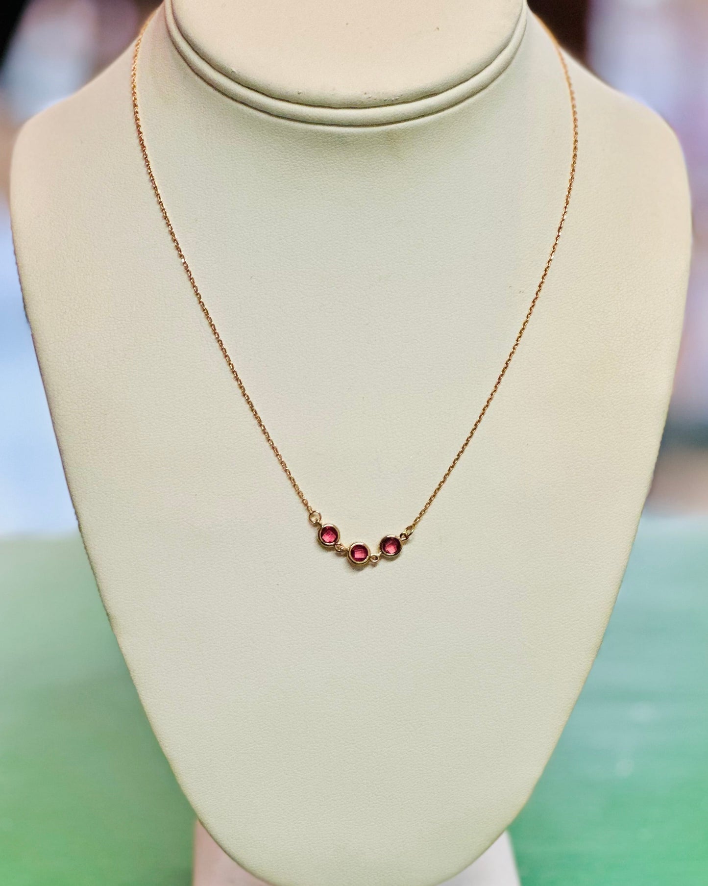 Vintage Triple Rosy Crystal Dainty Necklace