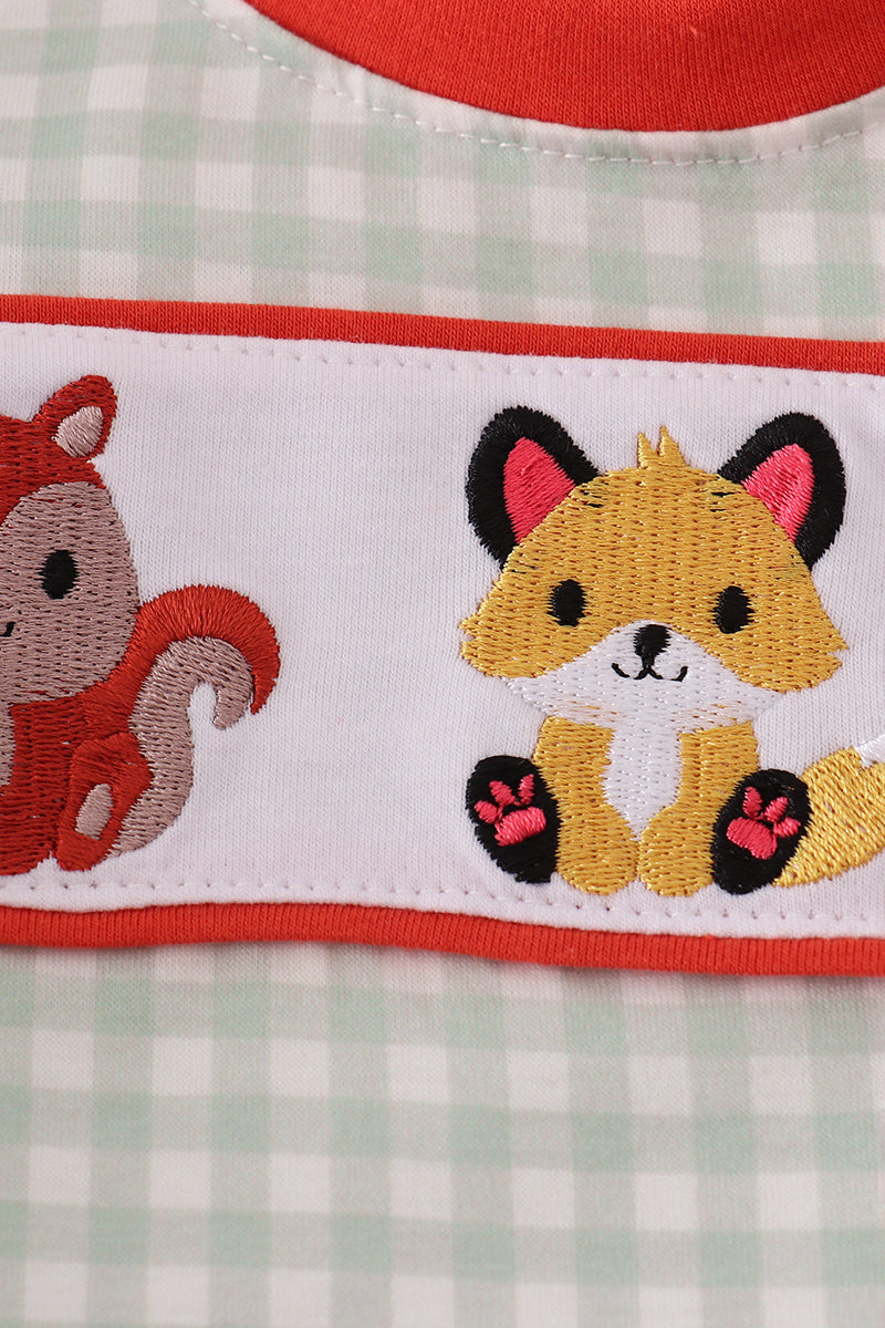Fox Embroidery Gingham Bubble