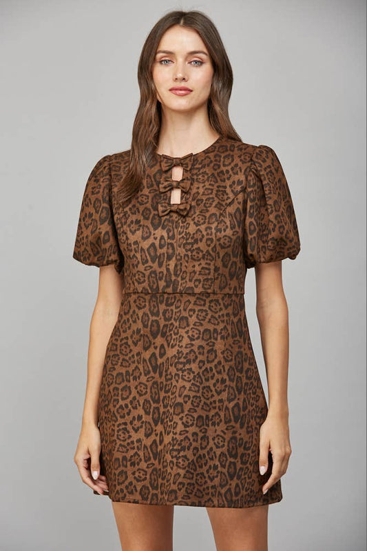 Animal Print Suede Bow Dress