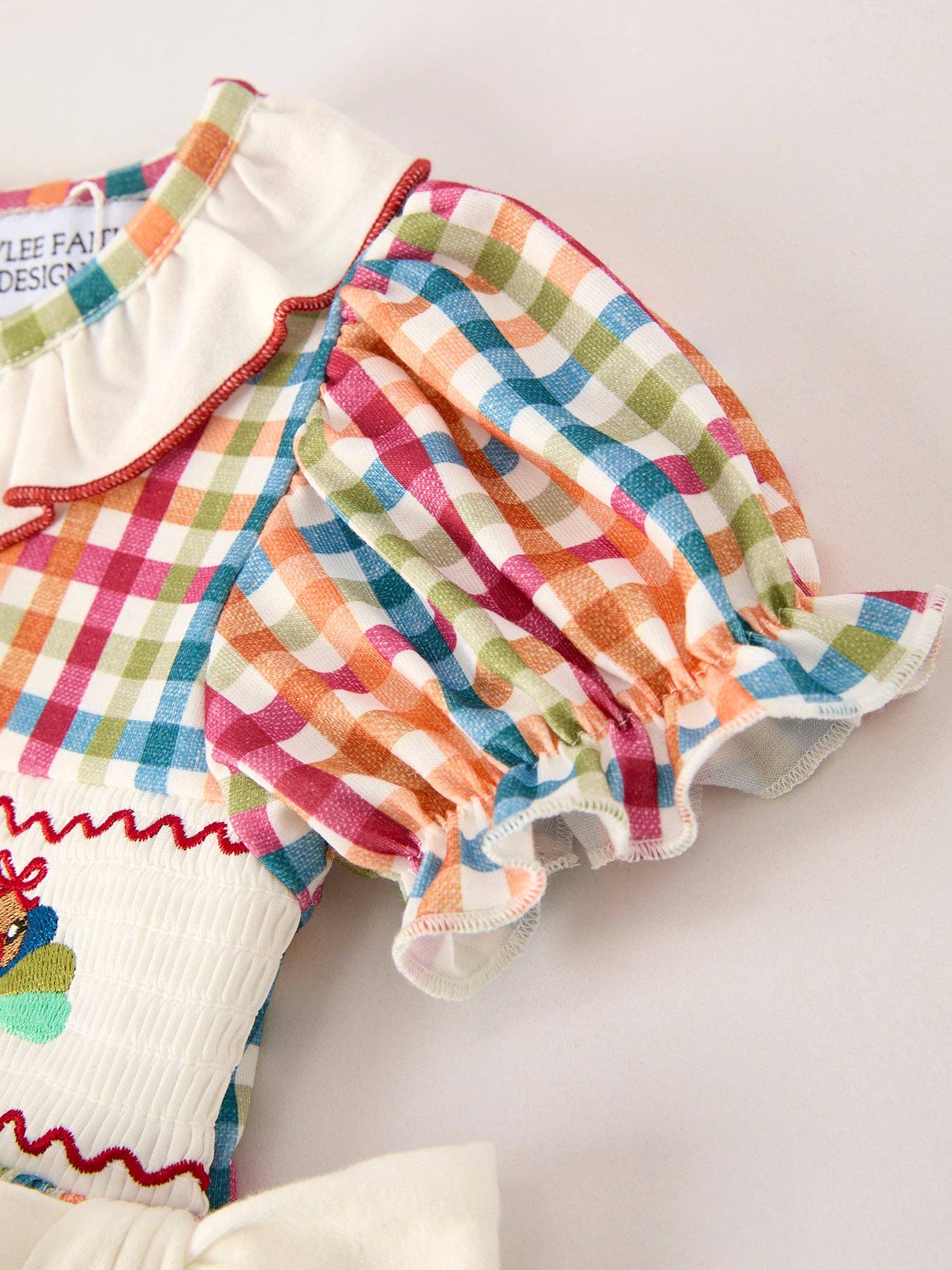 Thanksgiving Plaid Embroidery Smocking Dress