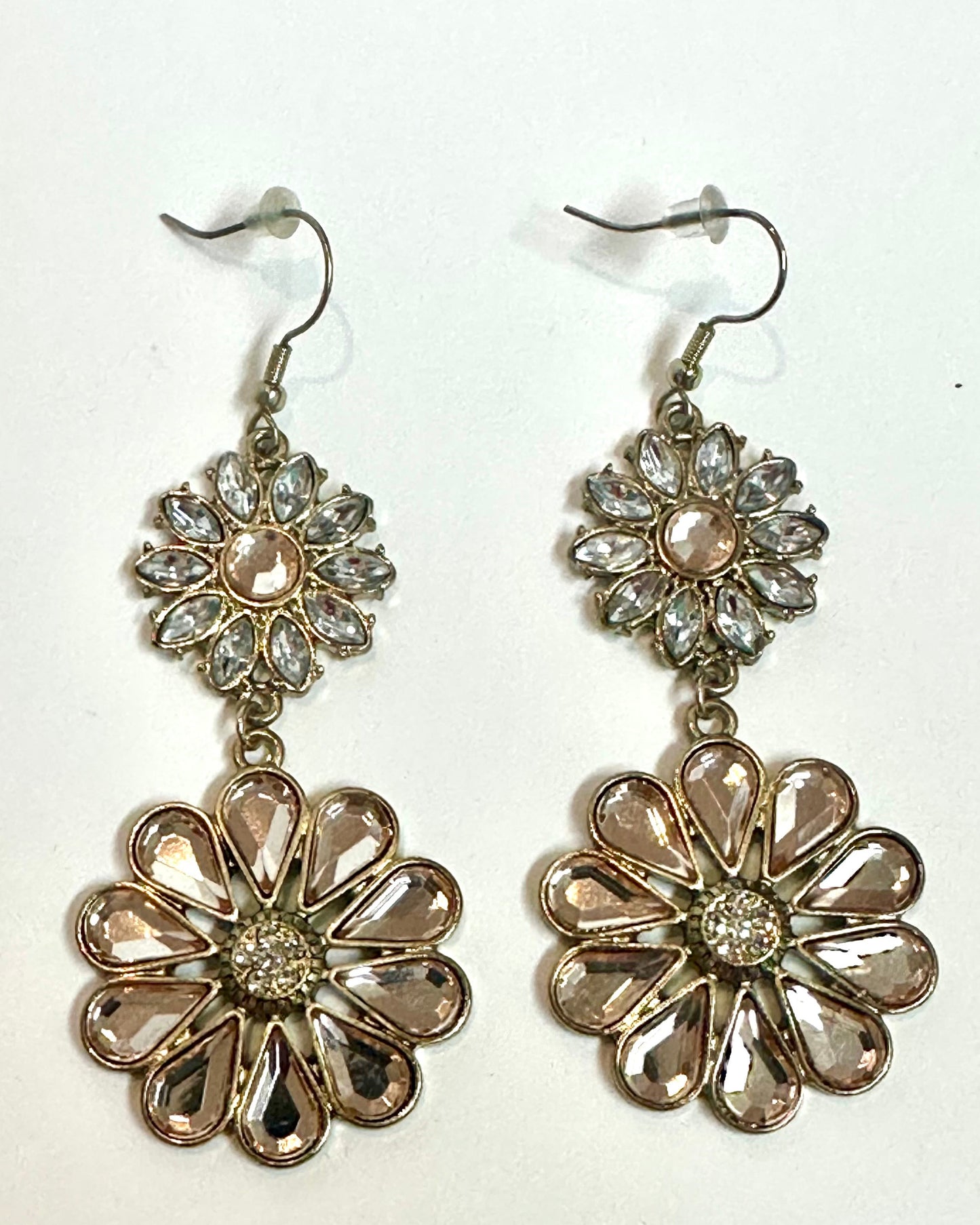 Vintage Floral Crystal Dangle Earrings