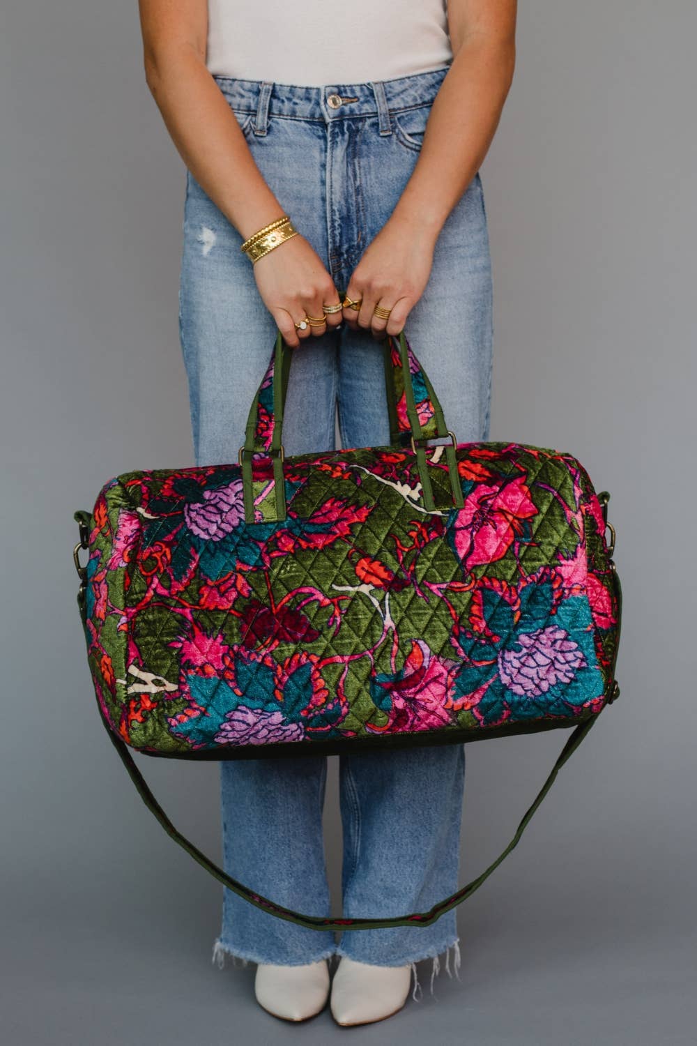 Olive & Multicolored Floral Duffle