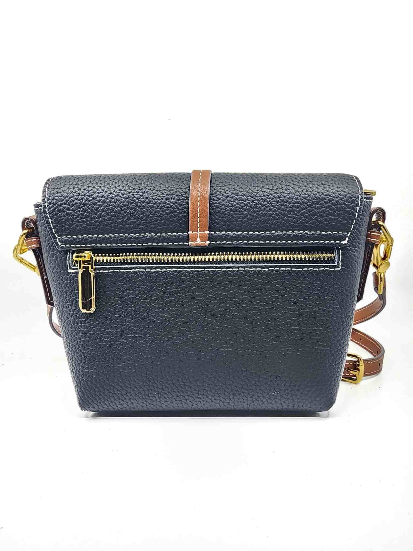 Genuine Pebble Leather Zip Flap Shoulder Handbag