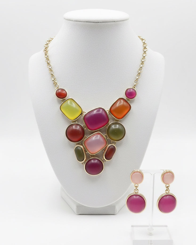 Vibrant Mosaic Statement Necklace & Earring Set