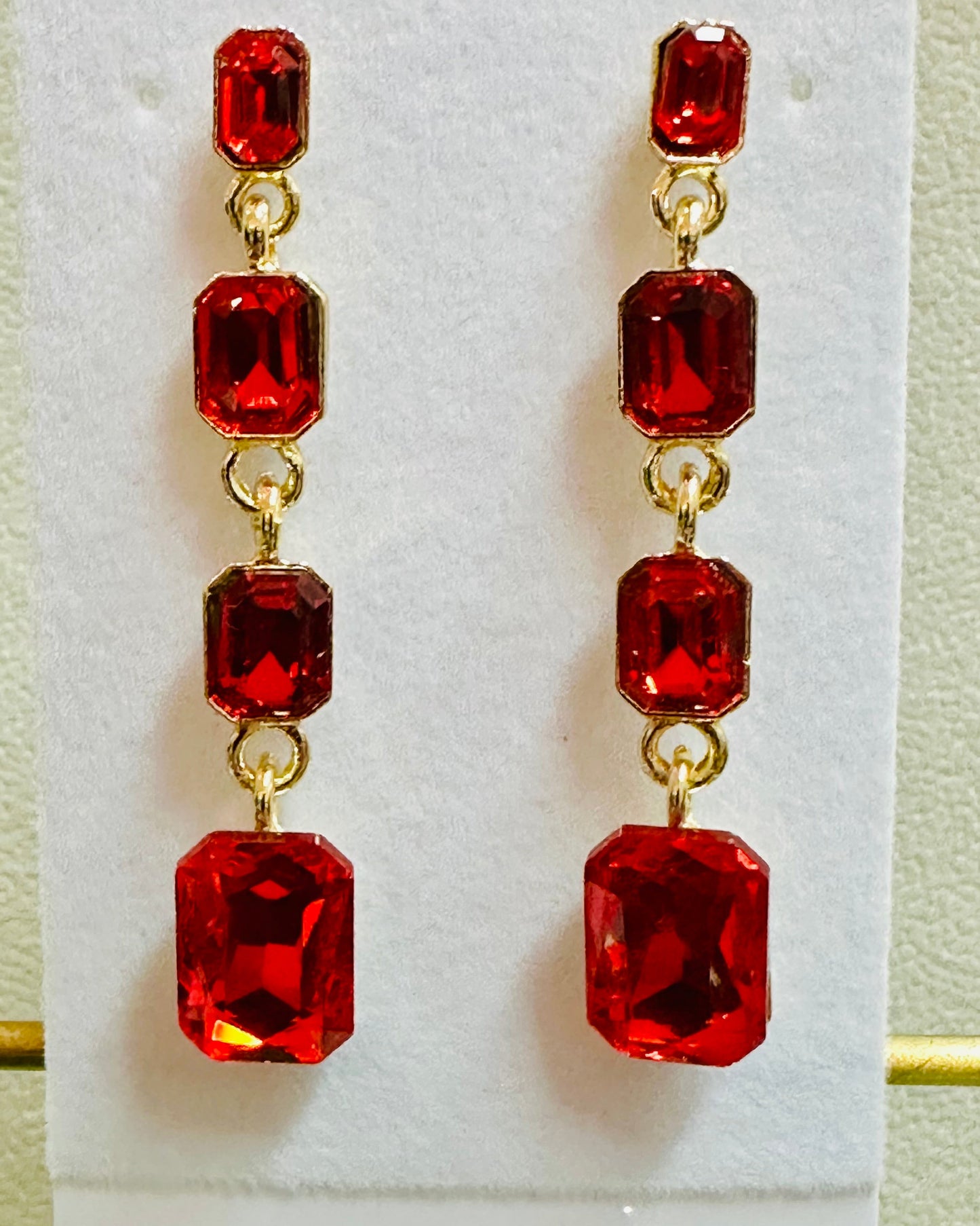 Scarlet Majesty Tiered Emerald-Cut Statement Earrings