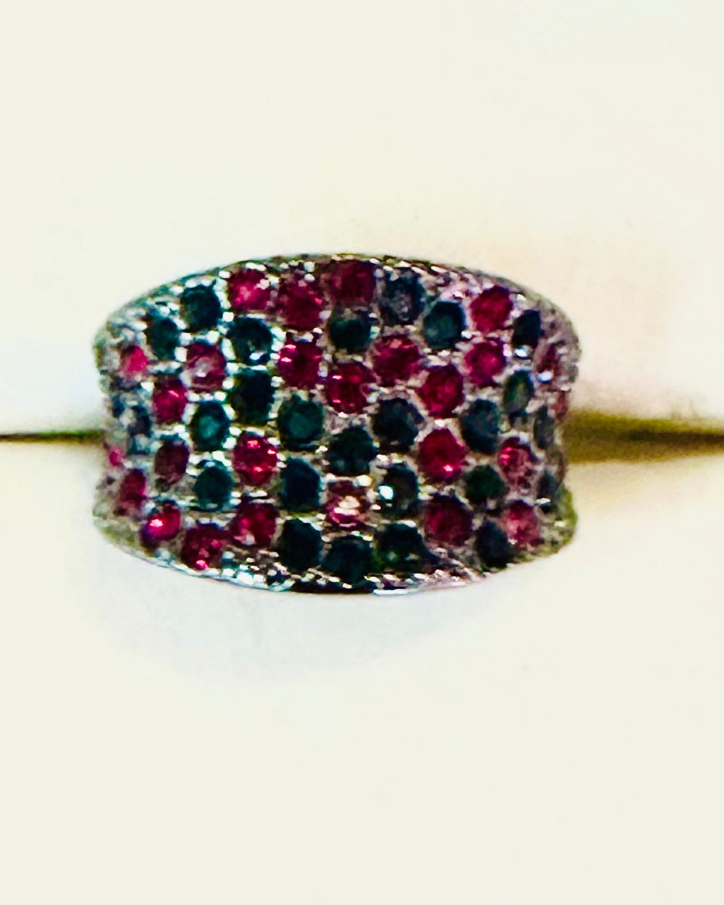 Vintage Game Day Pavé Statement Ring – Red & Midnight Black