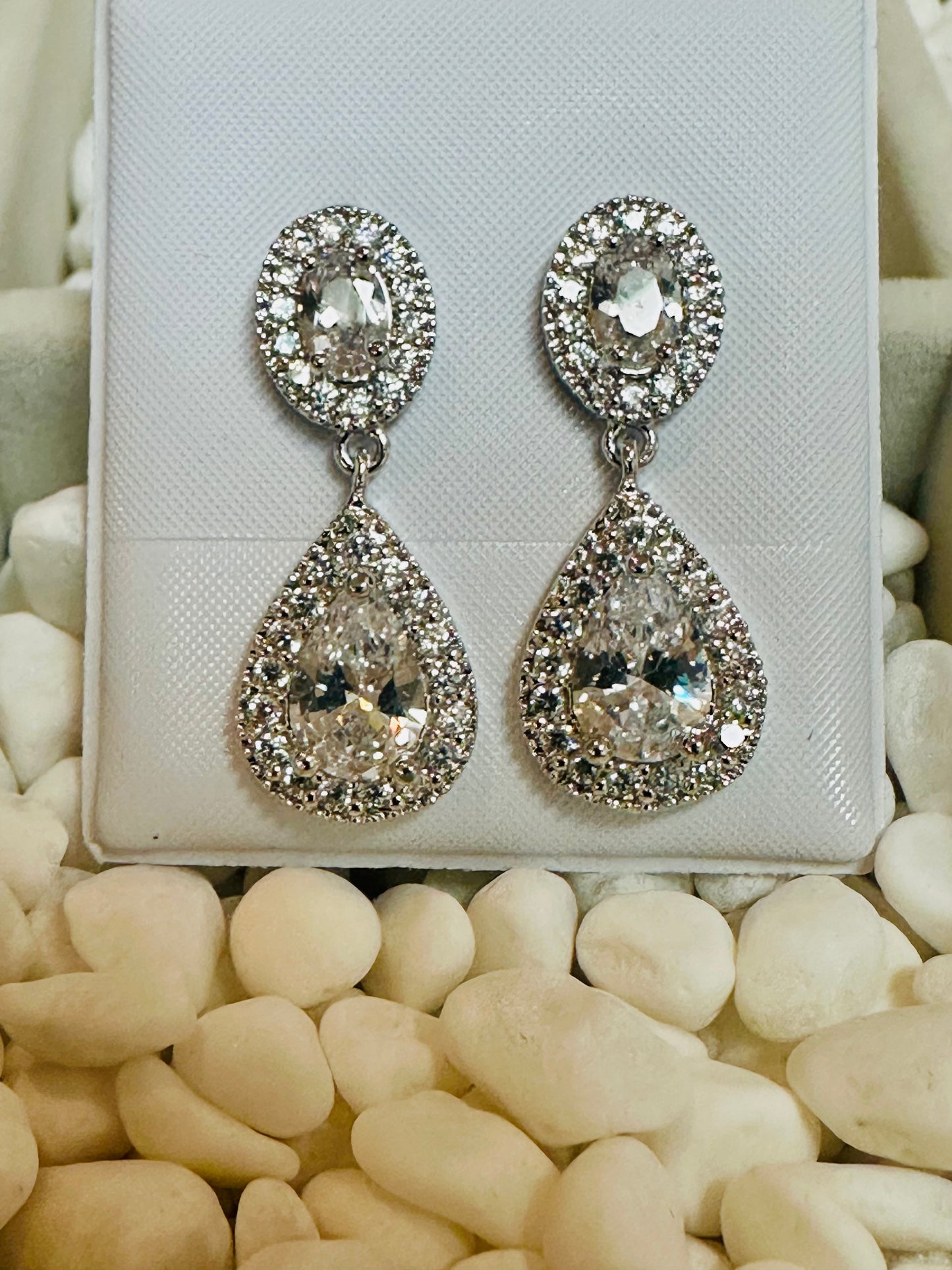 Vintage Imperial Pear & Oval Double Halo Drop Earrings