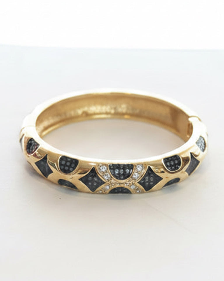 Vintage Gold-Tone Art Deco Inlay Statement Bangle