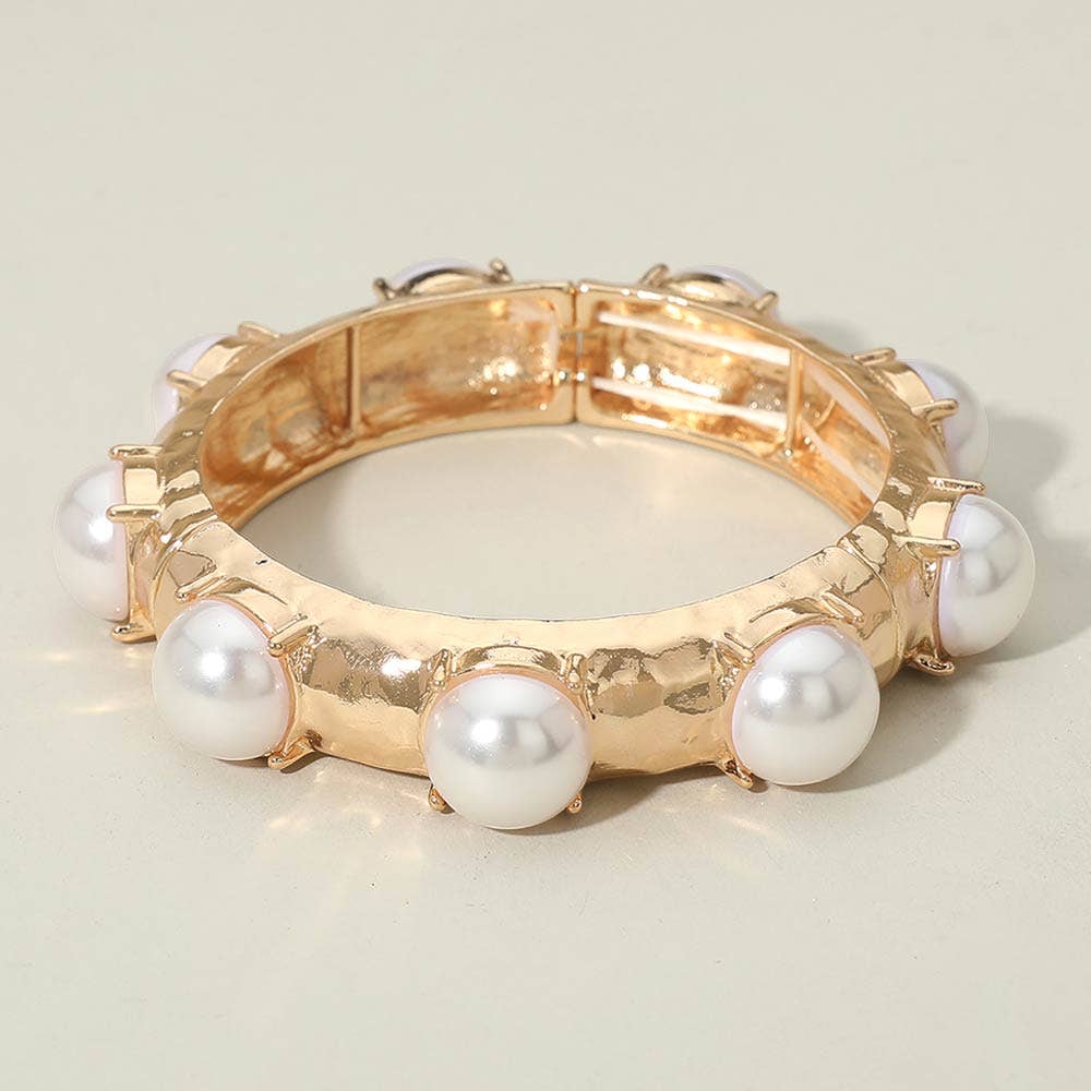 Pearl Accent Hammered Beaded Stretch Bracelet