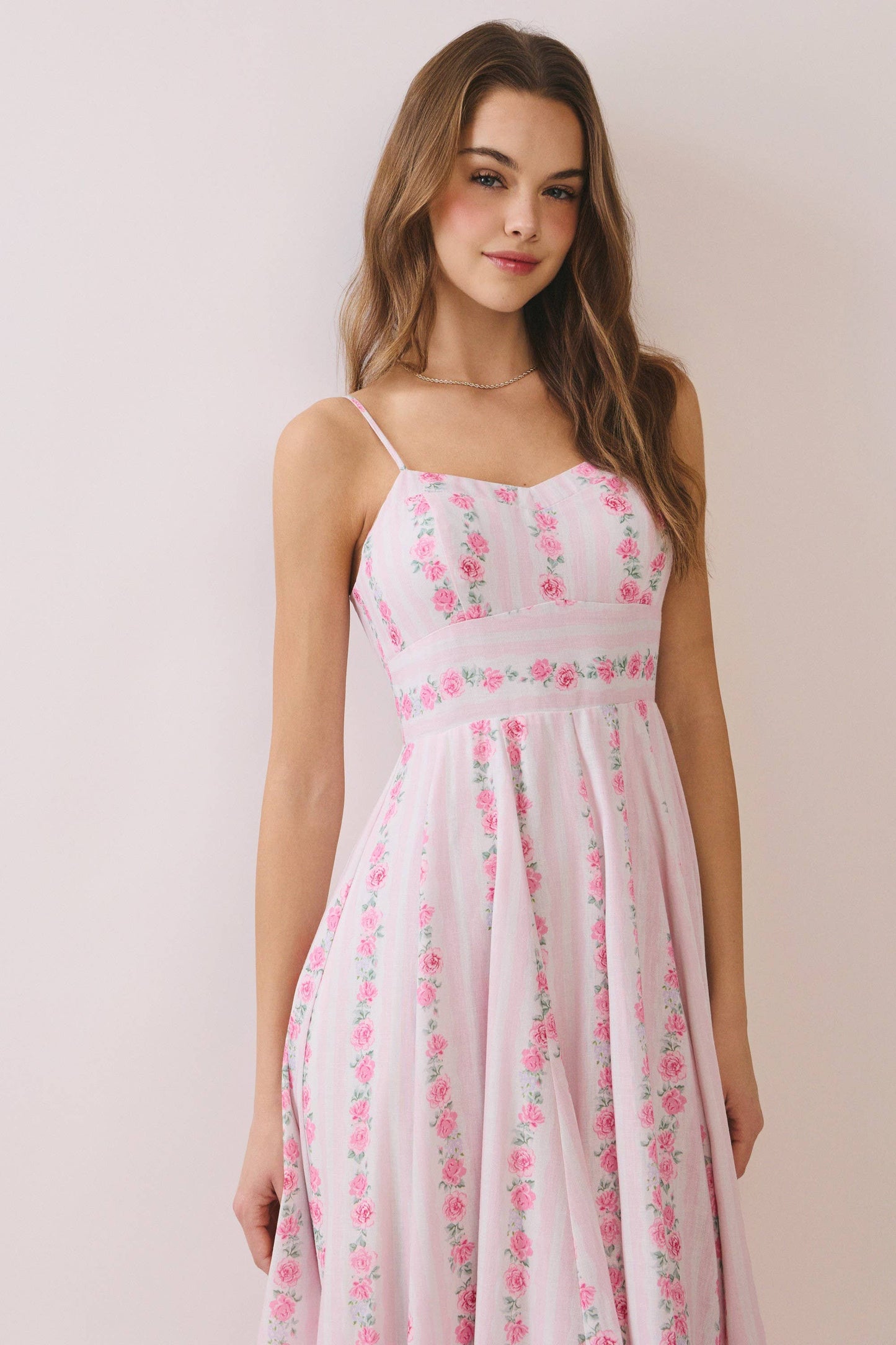 Pink Spring Floral Print Empire Dress