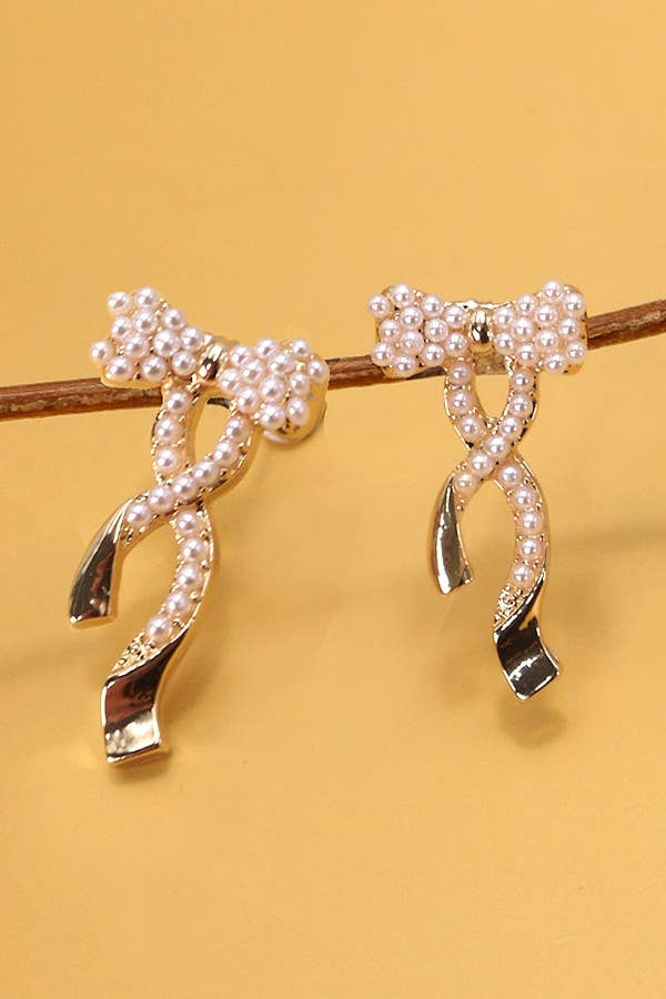 Bow Pearl Gold Earrings
