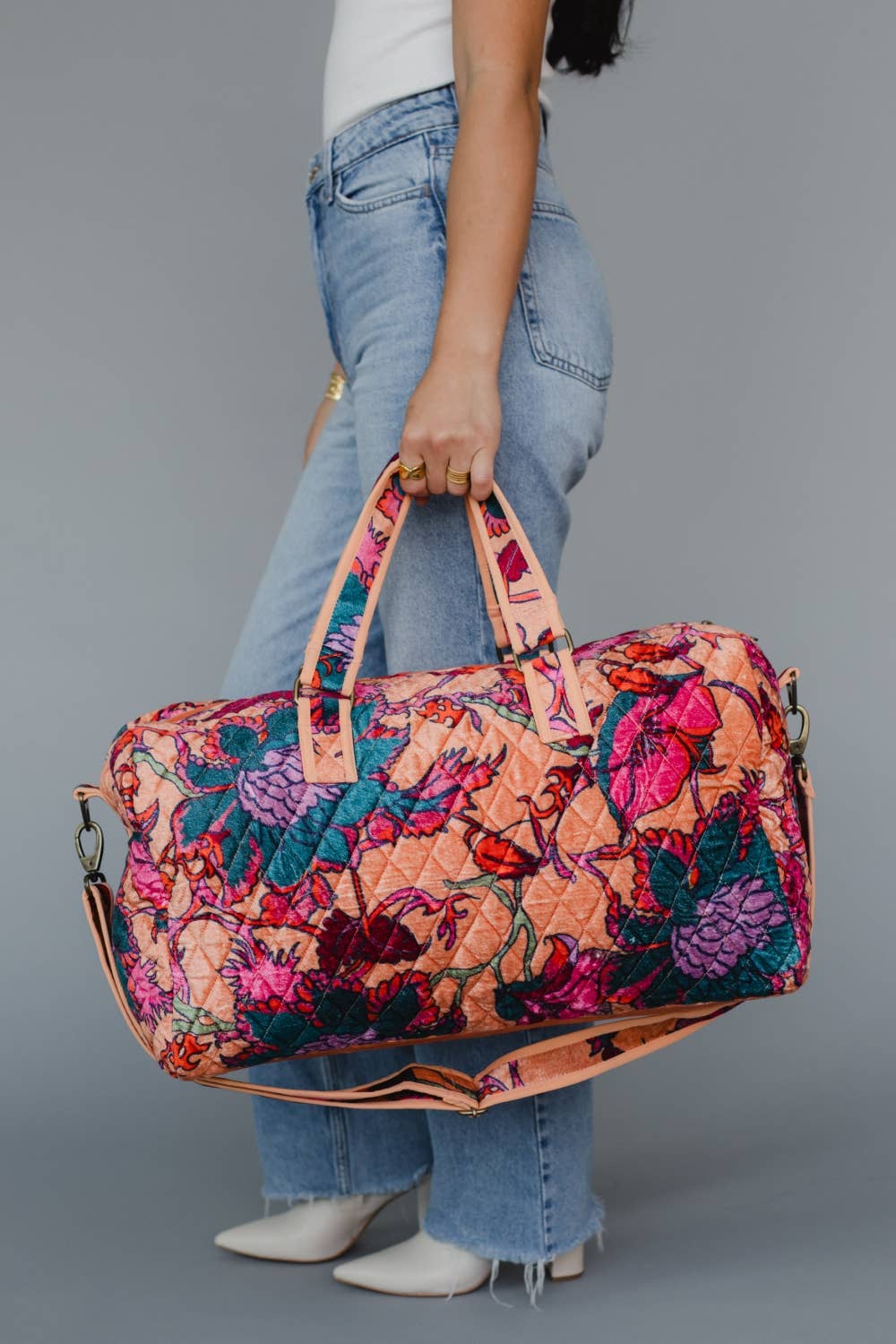Lt. Orange & Multicolored Floral DufflE