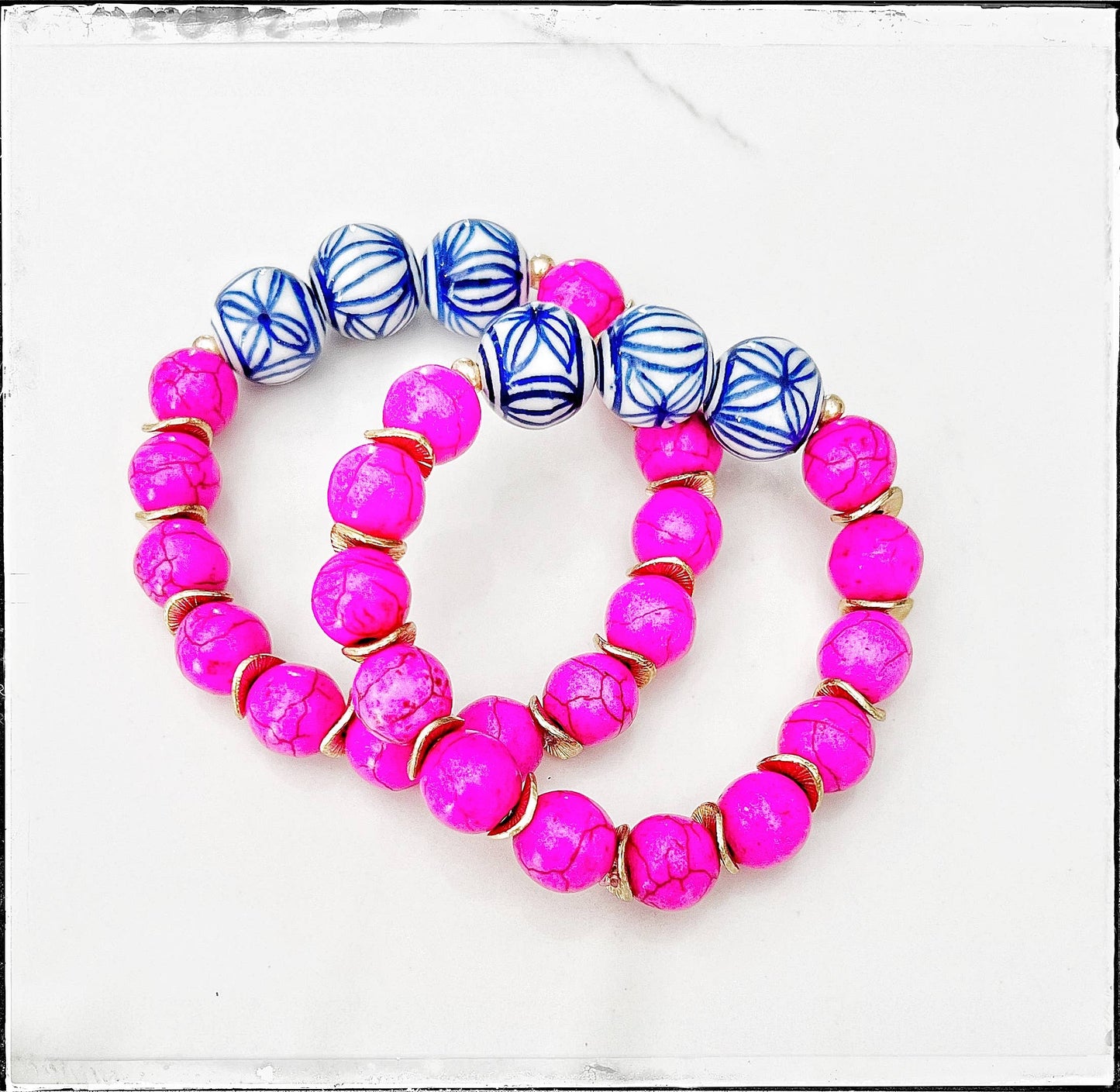 Pink Turquoise Gemstone & Chinoiserie Bead Bracelet