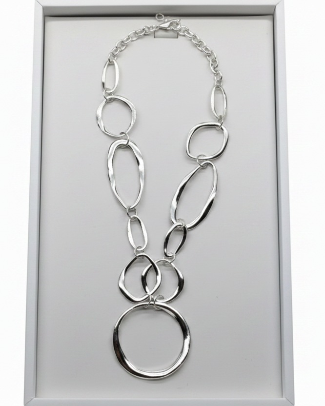 Modern Abstract Organic Geometric Linked Ovals Statement Collar Necklace
