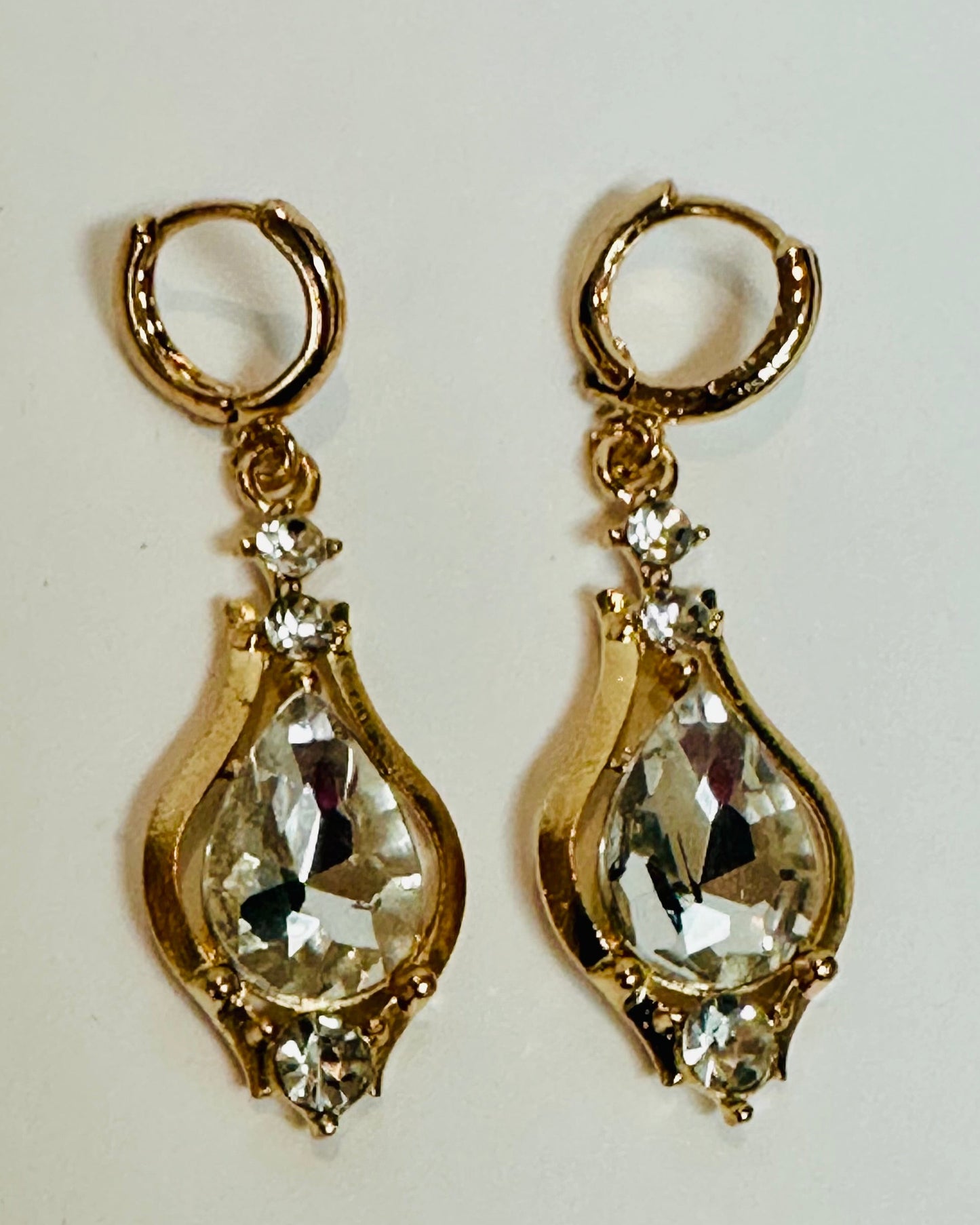 Vintage Clear Zircon Teardrop Huggie Hoop Earrings