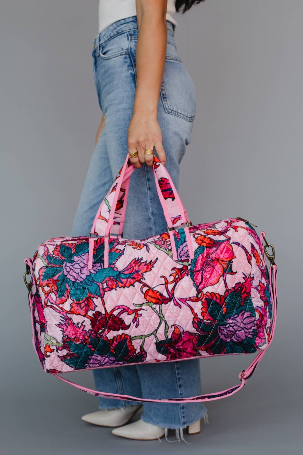 Lt. Pink & Multicolored Floral Duffle