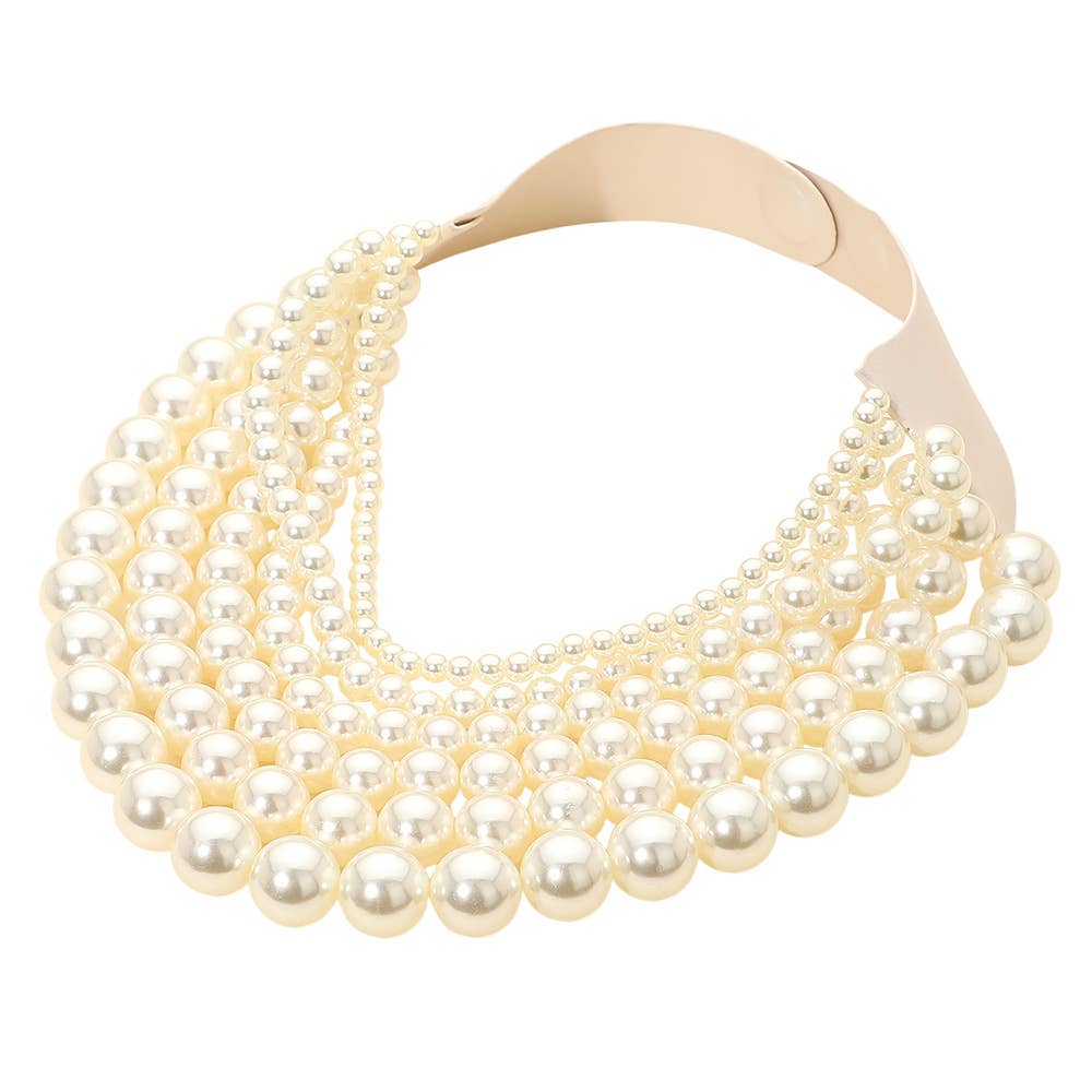 Beaded Layered Magnetic Necklace- Cream