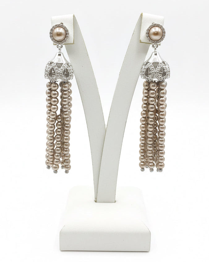 Champagne Pearl Tassel Statement Drops