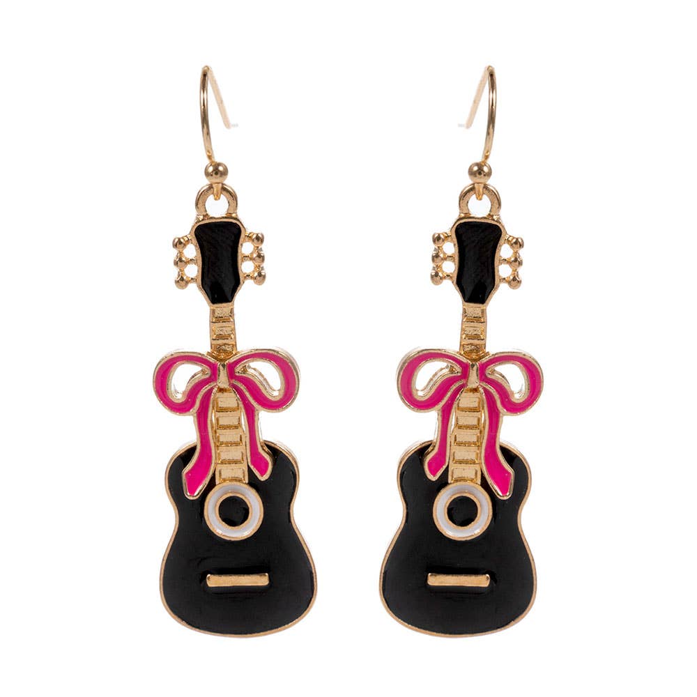 Enamel Guitar Bow Dangle Earrings